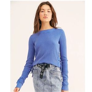 Free People cropped blue waffle top size S